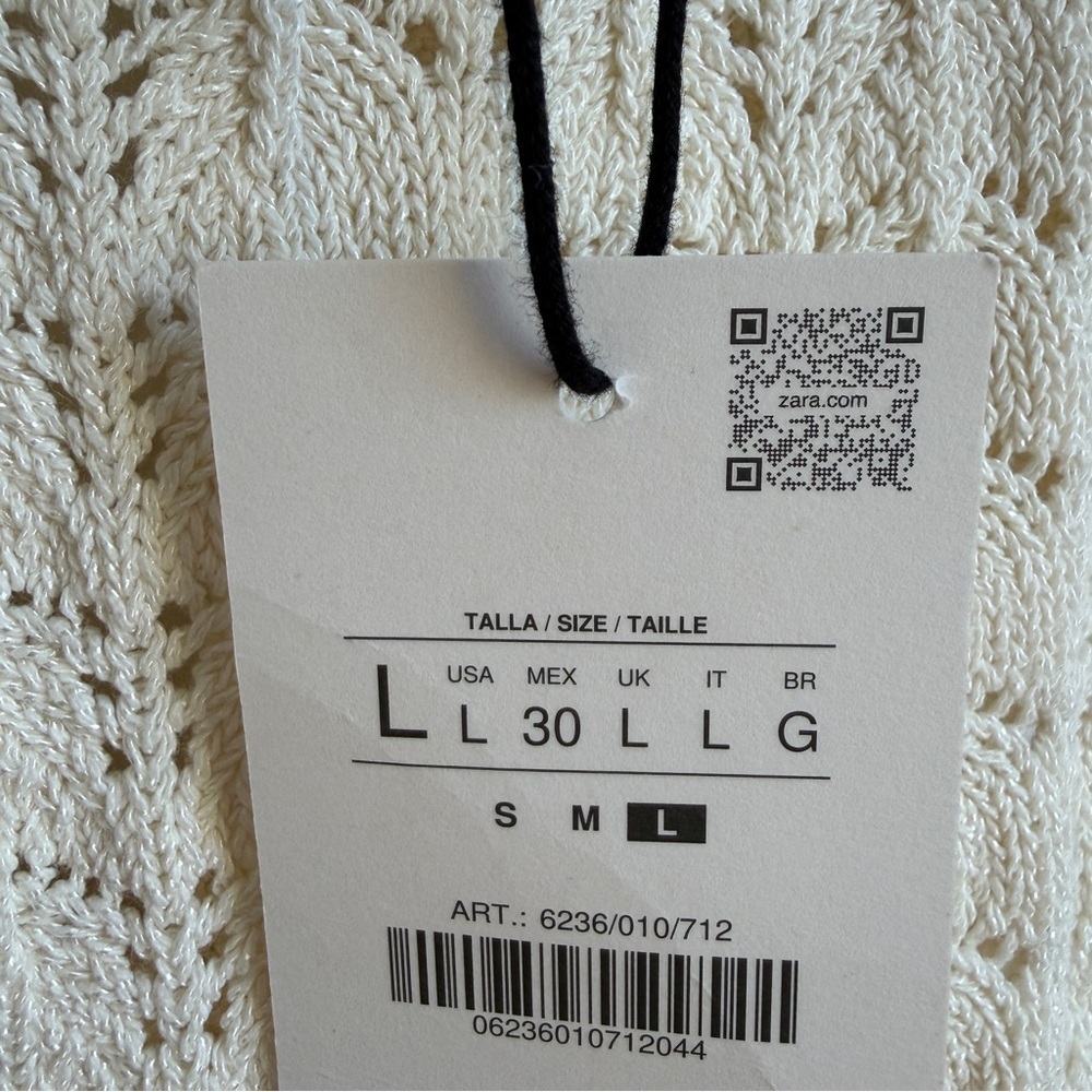 Zara Contrasting Embroidered Knit Dress Cotton Blend Tie Back NWT L Cottagecore - Picture 10 of 13